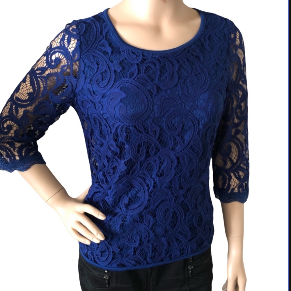 Adrianna Papell Blue Lace Large Top - Picture 1 of 7